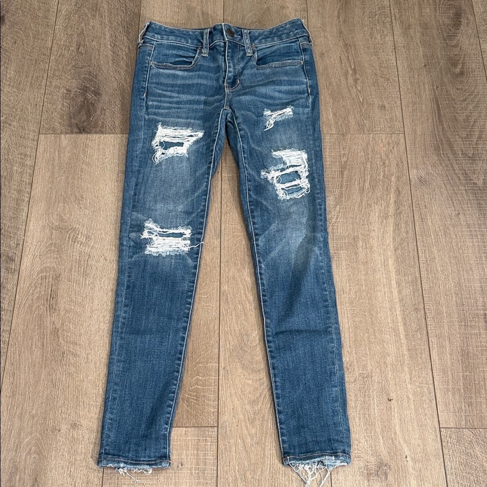 American Eagle Outfitters Distressed Super Super Stretch Blue Jeans Size 4